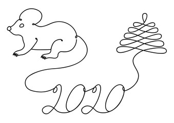 Abstract New Year symbol executed by one line
