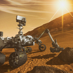 Mars rover on the planet Mars. The elements of this image furnished by NASA. © wowinside