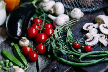 fresh vegetables on wooden table