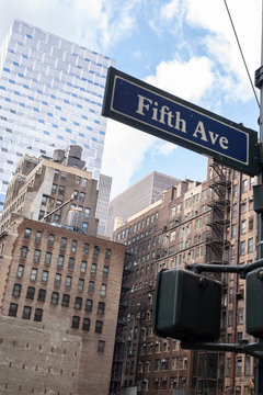 Skyscrapers and brick building in Manhattan's 5th Avenue