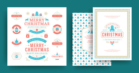 Christmas labels and badges vector design elements set with greeting card template.