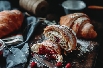 croissant with raspberries