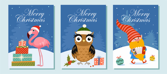 Collection of winter cards. Vector illustration. Beautiful template. Can be used for banner, poster, card, postcard and print.