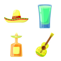 Vector design of Mexico and tequila symbol. Set of Mexico and fiesta stock vector illustration.