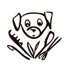 Naklejka premium head line art drawing border terrier silhouette, hair dryer, . Health care, grooming, caring for a dog, exhibition.