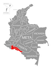 Putumayo red highlighted in map of Colombia