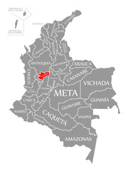 Caldas red highlighted in map of Colombia
