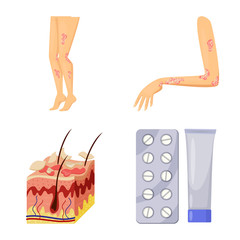 Vector illustration of pain and dermatology sign. Set of pain and healthcare stock vector illustration.