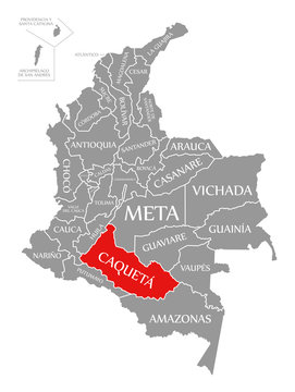Caqueta red highlighted in map of Colombia