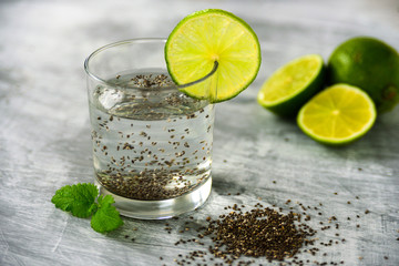 Fototapeta premium Chia seed and lime water