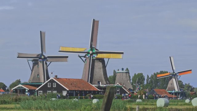 Dutch windmills in Netherlands closeup footage
