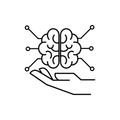 Concept of Artificial Intelligence AI and machine learning. Outline thin line flat illustration. Isolated on white background. 