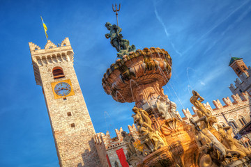The fountain of Neptune on Piazza Duomo in Trento, South Tyrol. Italy - obrazy, fototapety, plakaty