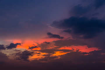 Evening sky with sunset light and colorful clouds as a background