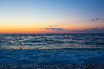 Beautiful seascape sunset. Sunset scene in the sea.