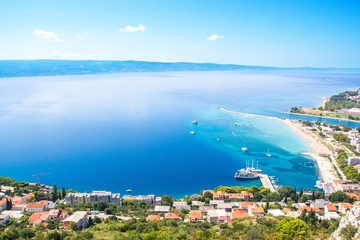 Town Omis top view. Beautiful view of the Croatian coast.  Makarska Riviera, Croatia