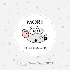 Cute funny mousy, a symbol of 2020 year for your postcard or poster.  Vector illustration. New Year card.