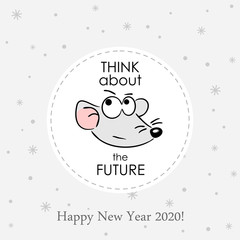 Cute funny mousy, a symbol of 2020 year for your postcard or poster.  Vector illustration. New Year card.