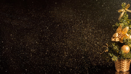 Decorated Christmas tree on blurred background.