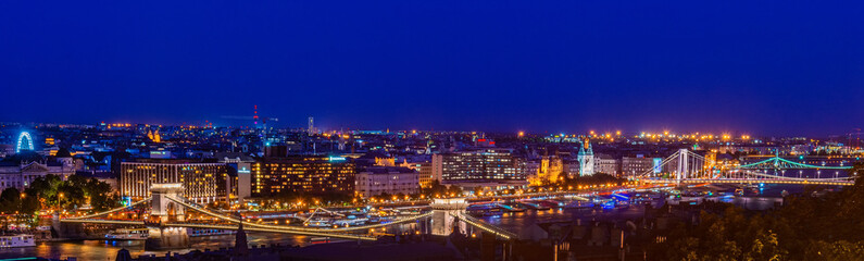 Fototapeta na wymiar Budapest, Hungary - October 01, 2019: Colorful night panorama of Budapest