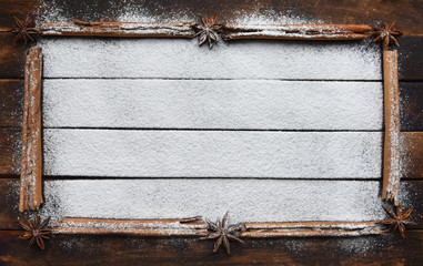 frame of cinnamon and star anise Christmas decor