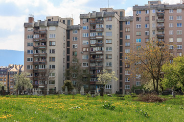 Cemetery in the courtyard of a residential building during the war in Yugoslavia in the 1990s