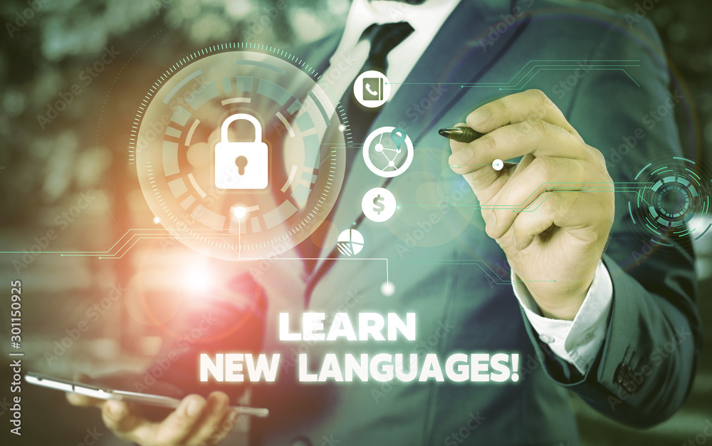 Poster word writing text learn new languages. business photo showcasing developing ability to communicate i