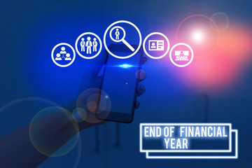 Text sign showing End Of Financial Year. Business photo showcasing Revise and edit accounting...