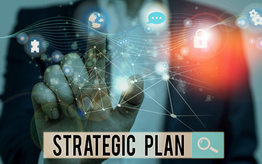 Word writing text Strategic Plan. Business photo showcasing a systematic process of envisioning a desired future Picture photo system network scheme modern technology smart device