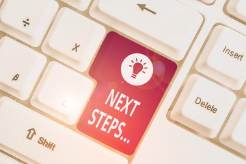 Conceptual hand writing showing Next Steps. Concept meaning something you do or plan after you ve...
