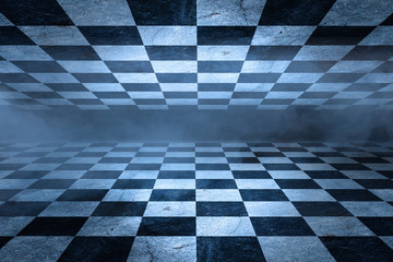 Black And White Checker floor Grunge Room. Checker floor empty space