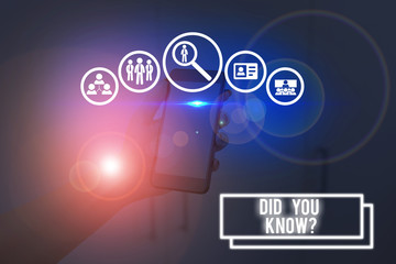 Text sign showing Did You Know Question. Business photo showcasing Fun Facts and Figures...