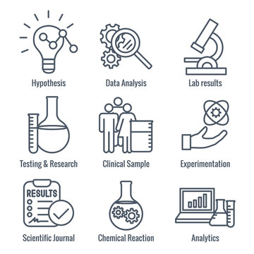 Scientific Process Icon Set with hypothesis, analysis, etc