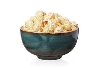 popcorn in a bowl isolated on white