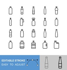 Water bottle and container line icon set, vector illustration