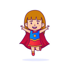 Comic Girl kids flying in superhero costume, cartoon vector illustration