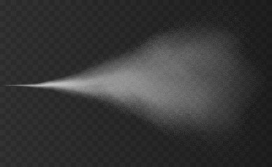 Realistic water spray effect isolated on transparent background. Atomizer, fog, cosmetic mist effect. Vector illustration.