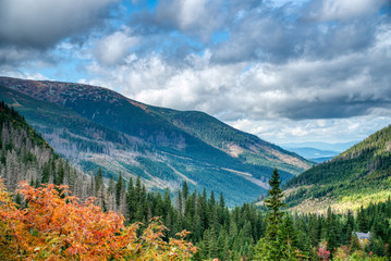 Beautifully cloudy Tatra Mountains in autumn colors