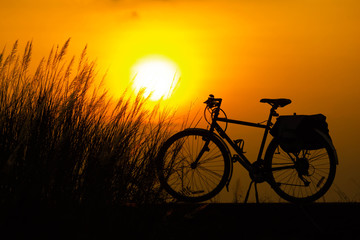 Fototapeta na wymiar Bicycles and the setting sun