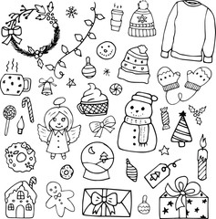 Christmas New Year Winter Cute Cartoon Doodles Set