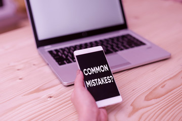 Conceptual hand writing showing Common Mistakes Question. Concept meaning repeat act or judgement...