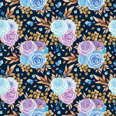 seamless pattern with beautiful blue and purple flowers