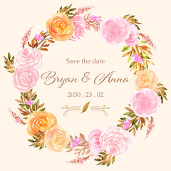 save the date watercolor floral wreath with roses