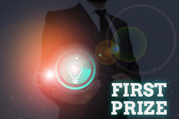 Handwriting text writing First Prize. Conceptual photo the most desirable or grand prize offered for the overall winner