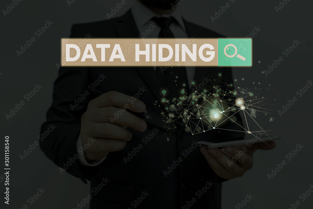 Poster handwriting text writing data hiding. conceptual photo secretly embedding data in graphics images an