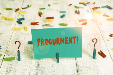 Text sign showing Procurment. Business photo showcasing action of acquiring military equipment and...
