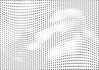 Abstract halftone wave dotted background. Futuristic twisted grunge pattern, dot, circles.  Vector modern optical pop art texture for posters, business cards, cover, labels mock-up, stickers layout
