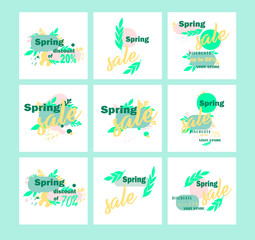 Fototapeta na wymiar Vector set of business icons - spring sale. Seasonal discounts - trending banner icons for website and online store. shopping day