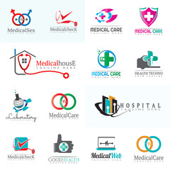 Collection of medical and health logos for clinics, icons of human organs, heart, intestines, lungs, kidneys, vector elements