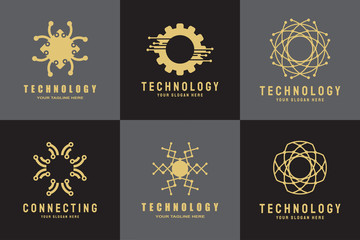 Future digital technology logo template, network, internet, connection, brainstorming ideas, vector art line design, illustration elements